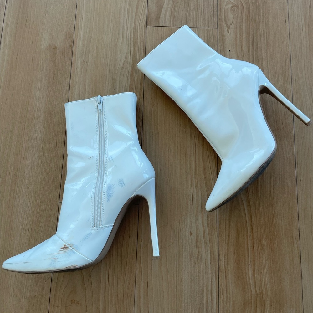 White Patent Leather Ankle Booties